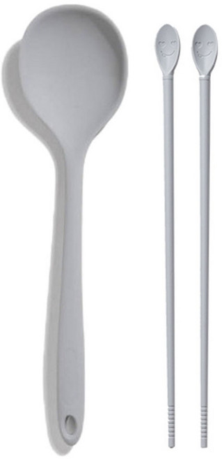 유일코리아 국산 실리콘 요리 젓가락 왕스푼 조리 도구세트 2종, 라이트그레이, 1세트, 조리도구 2종