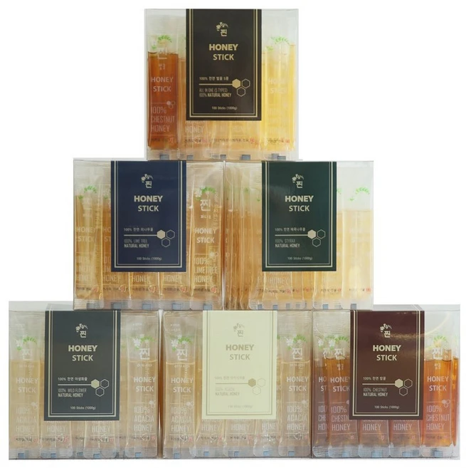 100%국내 천연벌꿀 찐 허니스틱 100포(3개월분) 5종 3종 혼합형 아카시아꿀 야생화꿀 피나무꿀 때죽나무꿀 밤꿀 스틱꿀, 1kg, 1세트 - 쿠팡