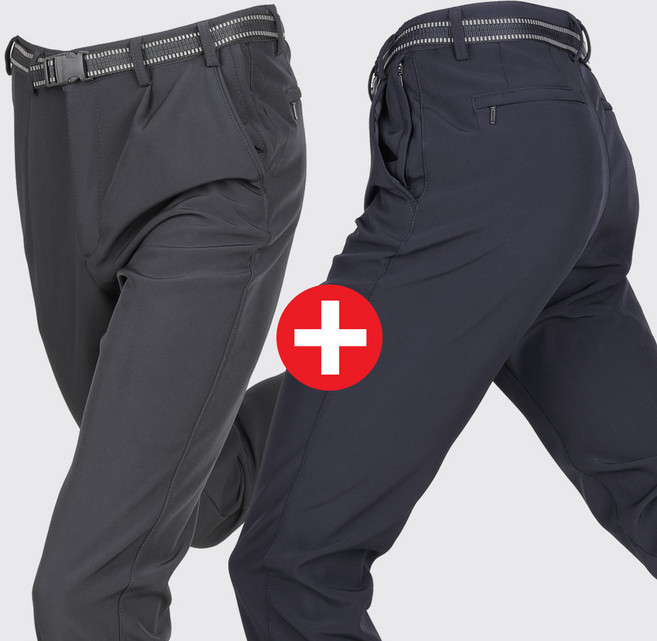 [이지바이] (1+1) 남성 이중직 벨트바지_작업복 등산바지 빅사이즈 스판 아웃도어 팬츠 남성 기본 무지 커리어 바지