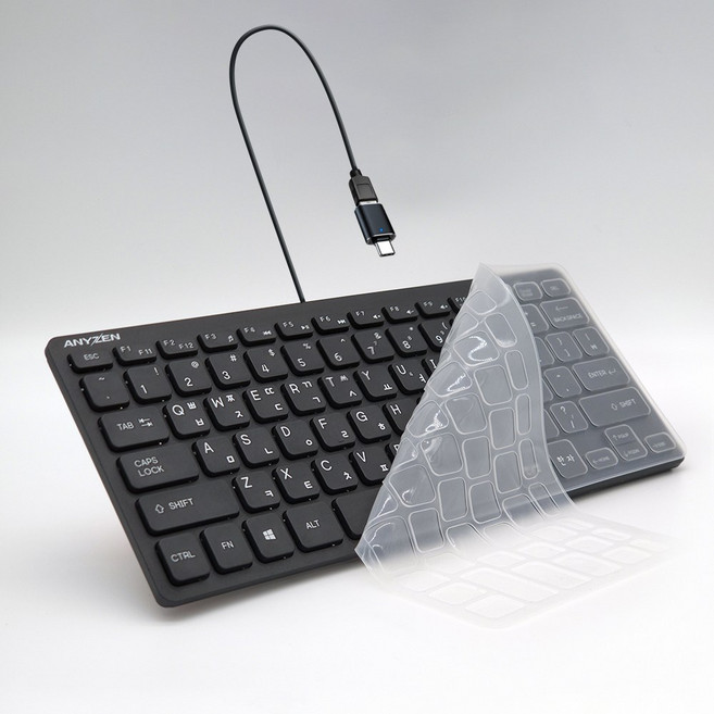 애니젠 USB + C타입 유선 미니 키보드 키스킨 포함, K300C, 블랙