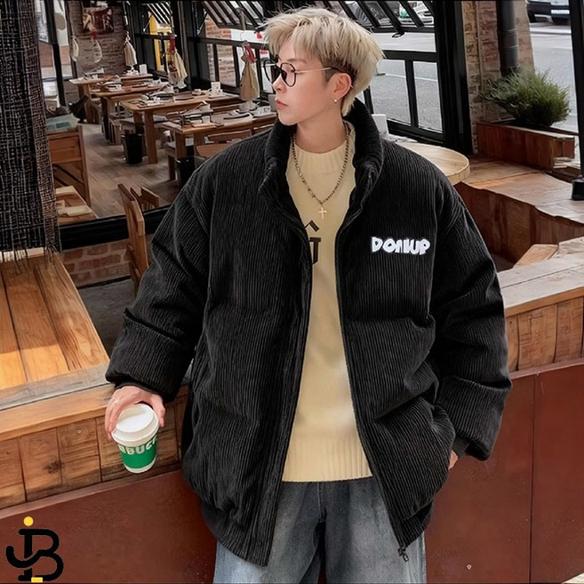 BIKASU 남자 겨울 숏패딩 웰론 도톰 푸퍼 코듀로이패딩 루즈핏 패딩자켓 코트