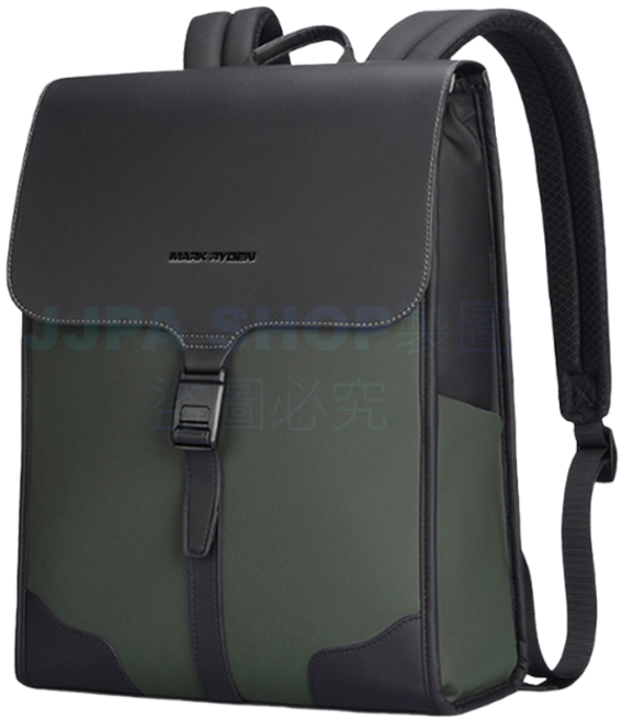 MARK RYDEN 時尚簡約翻蓋 學生上班休閒多功能耐磨後背包, 墨松綠