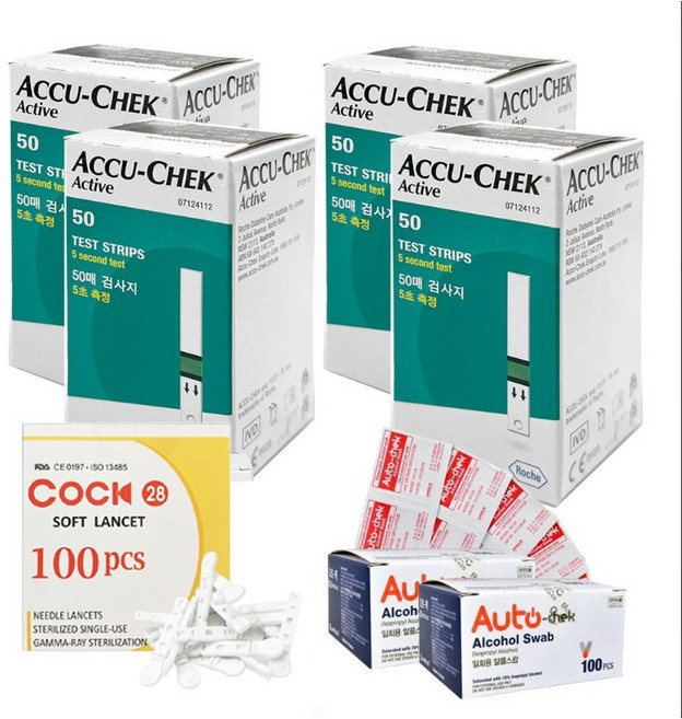 로슈 아큐첵 액티브 혈당시험지 200개입 + 란셋 200개 + 알콜솜 200개 세트, 1세트