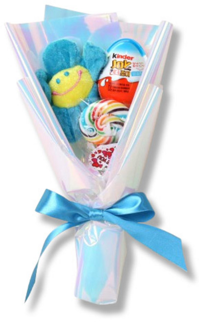 오로라 킨더조이 & 사탕 꽃다발 - 학예회 졸업 재롱잔치 유치원 어린이집 발표회 어린이 인형, 블루(미니)