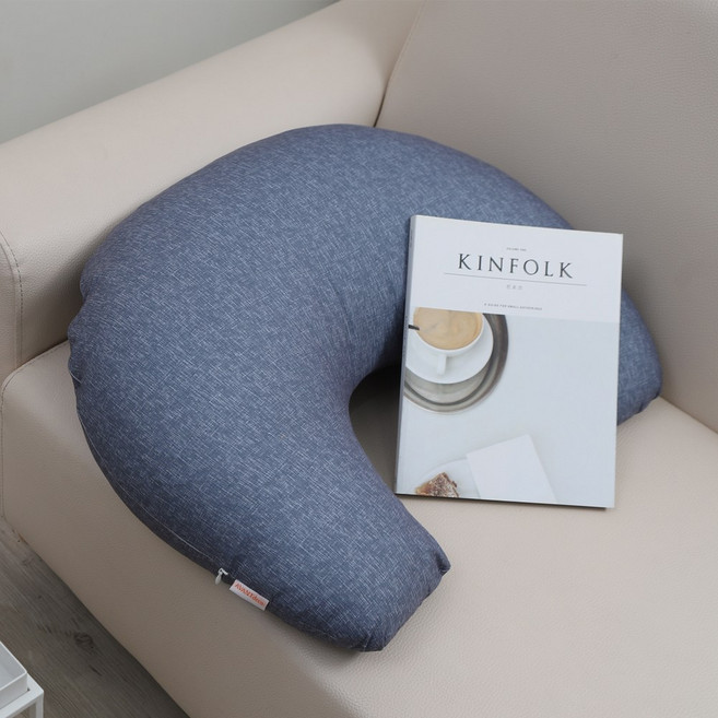 [더베딩샵]반달쿠션 바나나 배꼽 독서 허그 미용실쿠션, 선택:블루