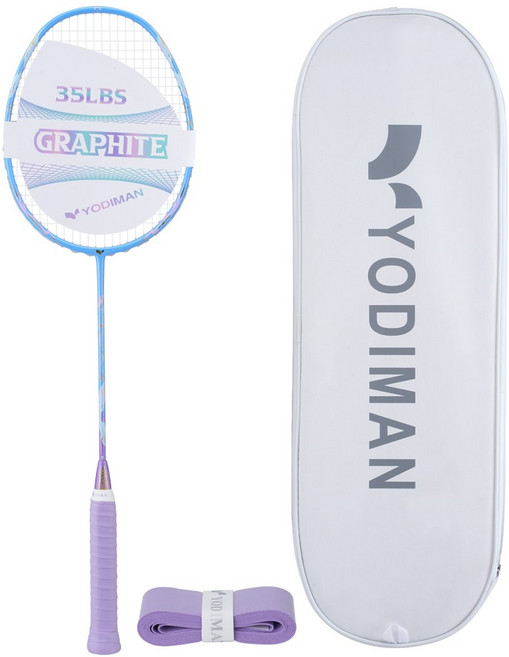 YODIMAN 배드민턴 라켓 풀 카본 5U 초경량 남녀 프로급, 1개, 라일락바이올렛