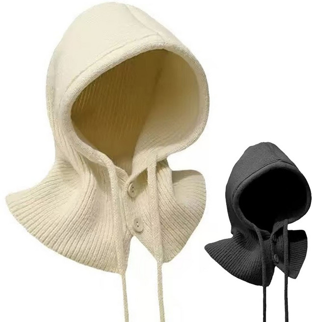 ROOICE 겨울모자 후드 넥워머 니트 바라클라바 남녀공용 2P 세트, 블랙+베이지