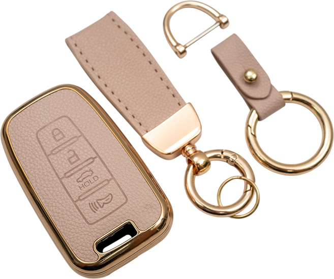 현대 아반떼 투싼 기아 모하비 레이 호환 차 키 케이스 스마트 키커버 리모컨 키홀더 가죽 스트랩 세트, TL16_KH17(4버튼), (아이보리)