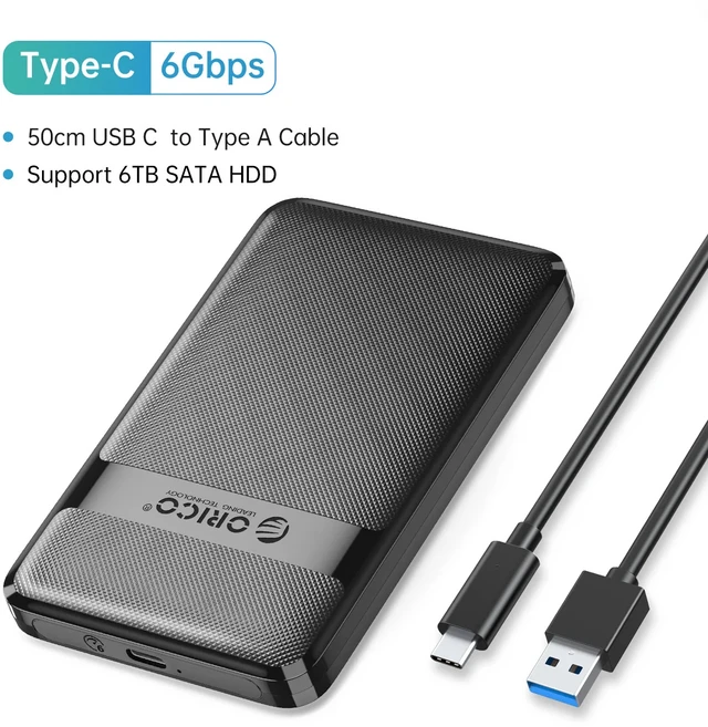 ORICO HDD 케이스 2.5 인치 SATA usb 3.0/Type-C 인클로저 6Gbps 최대 USB-C 외부 지원 자동 절전, 01 Type-C, 01 China Mainland