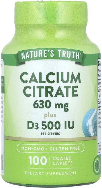 Nature's Truth 구연산 칼슘 플러스 D3 코팅 정제 100정, NaturesTruth구연산칼슘플러스D3코팅정제100정, 1개 - 쿠팡