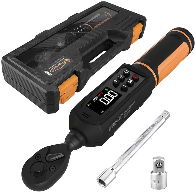 Uharbour 디지털 토크 렌치 1/4 드라이브 1.1-22.1Ft-lbs/1.5-30Nm 범위 이중 방향 래칫이 있는 전기 렌치 진동 버저 및 LED 경고 기능이