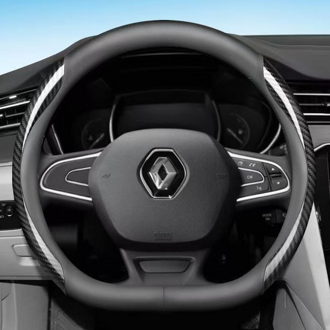 르노 전차종 호환 프리미엄 나파 가죽 카본 핸들커버, D컷, 블랙 카본