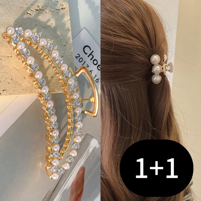 [1+1] 여성 헤어 집게핀 2P 세트 올림머리 큐빅 미니 반머리 진주 자개 공주 빅사이즈
