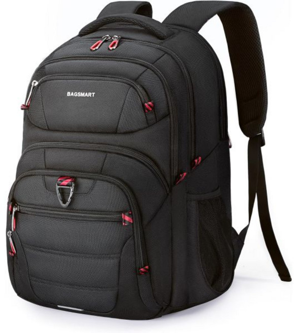 BAGSMART 여행용 노트북 백팩 남성 여성 대형 작업용 17.3인치 컴퓨터 항공사 승인 방수 충전 구멍 비즈니스용 대학 하이킹 위켄더 블랙, Black, 1개