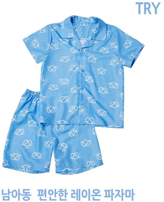 홈이 트라이 남아용 부들부들 레이온 반팔 파자마