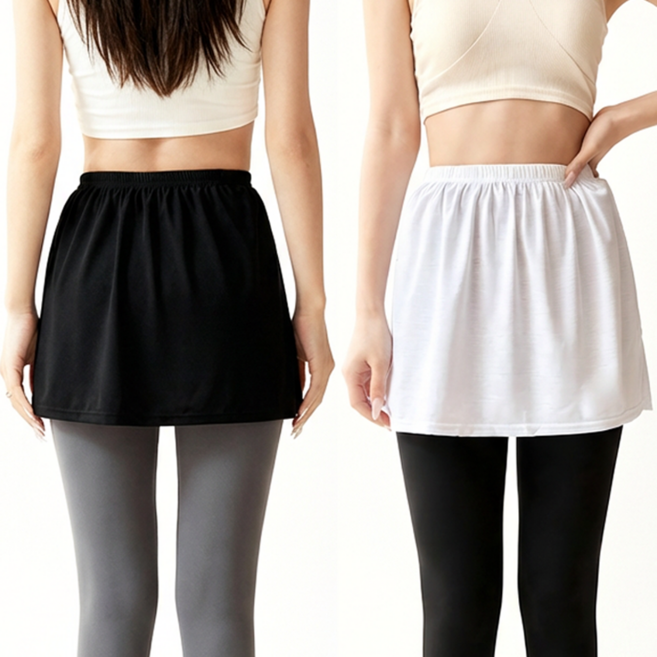 1+1코차이 여성 옆트임 힙커버 페이크 레이어드 밴딩 스커트 / 화이트+블랙