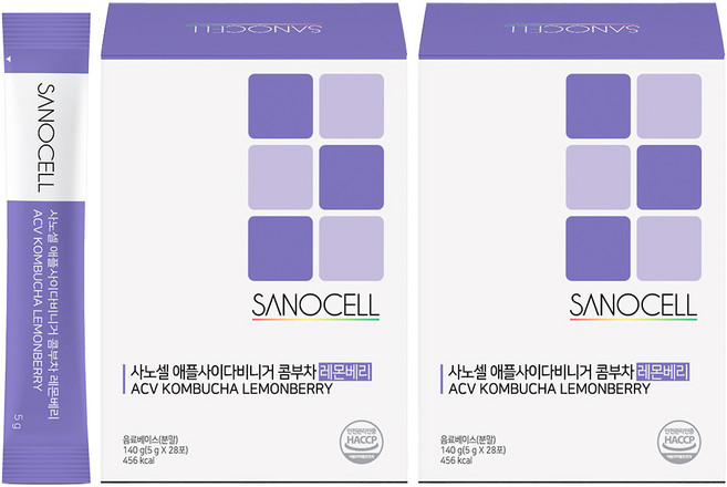 사노셀 애플사이다비니거 무설탕 콤부차 (56회분) 애사비 유기산 초보 제로 (레몬베리 맛), 5g, 2개, 28개입