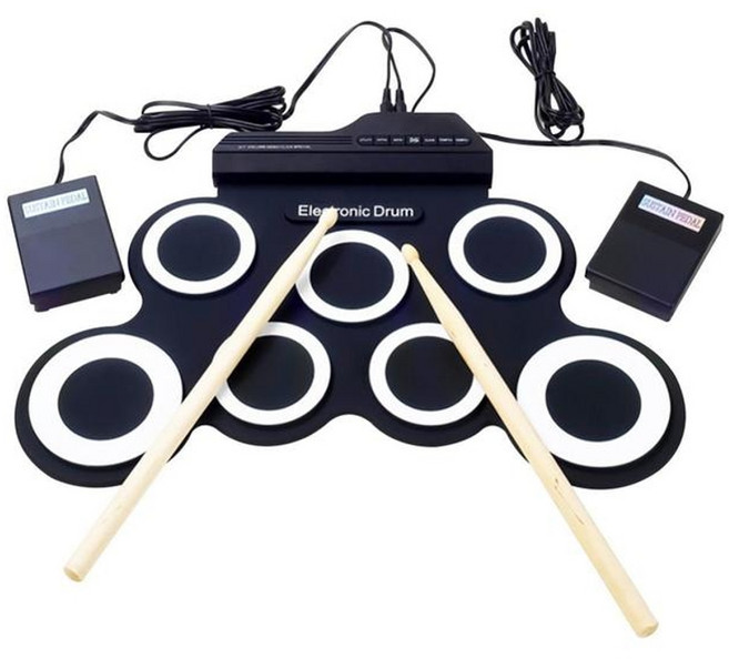 전자드럼패드 미니드럼 롤업패드 디지털드럼 타악기 휴대용 연습용 초보자용 손 타, 하얀색, 1개