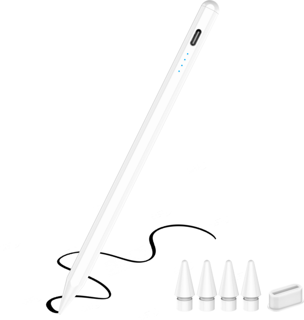 JAMJAKE 아이패드 호환 스타일러스 펜슬 스마트 터치펜 초미세 펜촉 USB-C 충전식 + 여분 펜촉 증정 Q52, 화이트, 1개