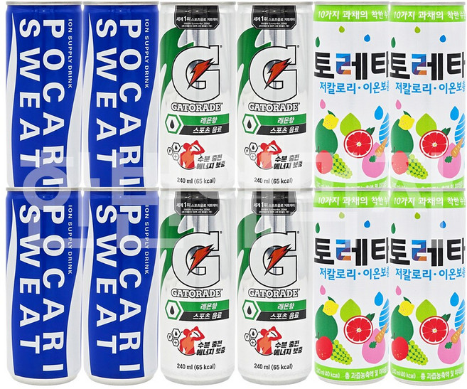 [한번에먹자] 이온음료 캔 3종 혼합 / 포카리스웨트4 + 게토레이4 + 토레타4, 12개, 240ml