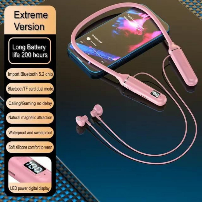 MP3기능 어학용 목걸이형 블루투스 이어폰 TF카드 삽입 기능, Pink