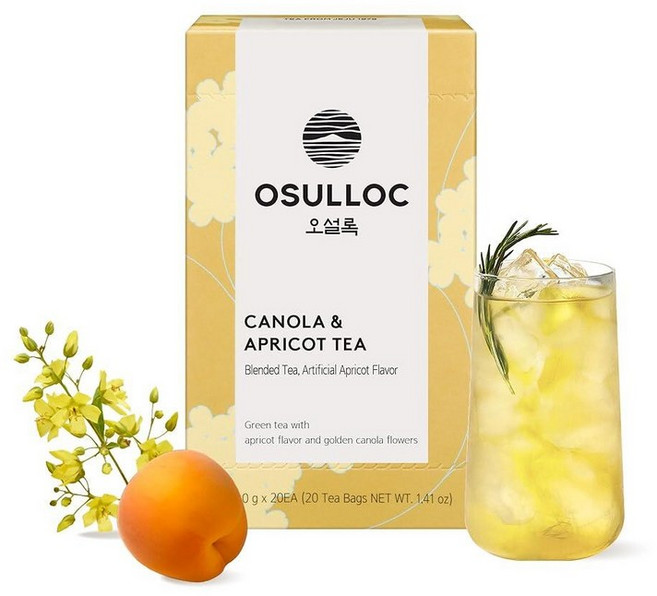 OSULLOC 피치 홍차 열대 망고 복숭아 맛 아이스 티백 과일 티 블렌드 제주도 프리미엄 20개 161999, 카놀라 및 살구, 카놀라 및 살구