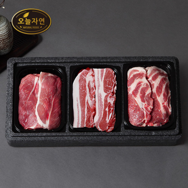 [오늘자연]한돈 돈육 실속 구이세트 1.5kg (오겹살+목살+앞다리살)팩당 500g, 1개