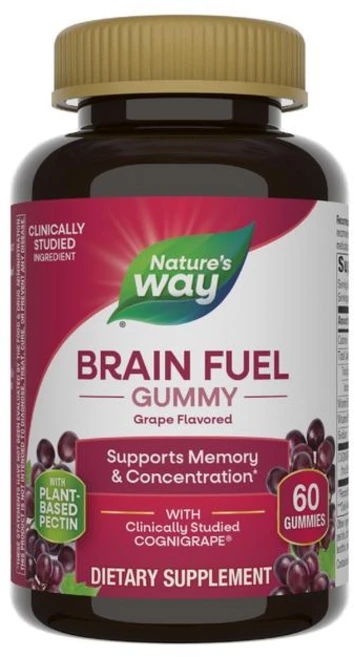 네이처스웨이 Nature's Way Brain Fuel 기억력 및 집중력 지원* 뇌 기능 지원 보충제* 임상적으로 연구된 Cognigrape 포도 맛 젤리 60개, 1개, 60정 - 쿠팡
