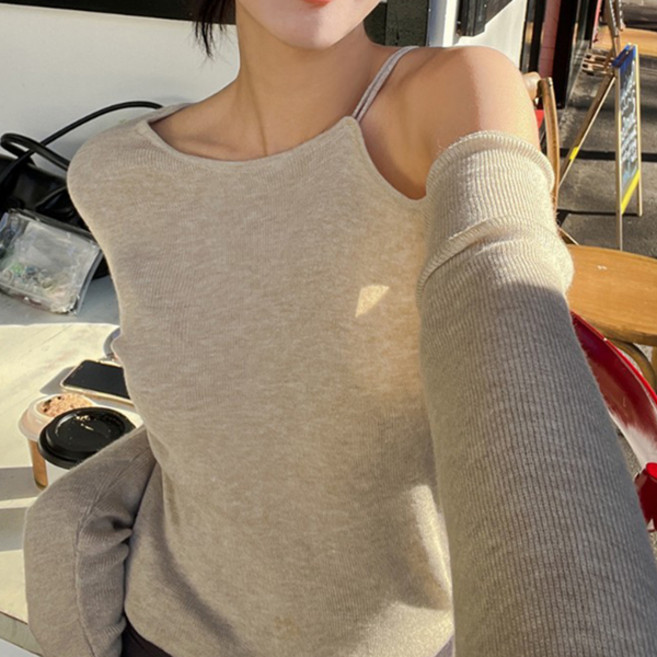 유니온 오프숄더 긴팔 원숄더 니트