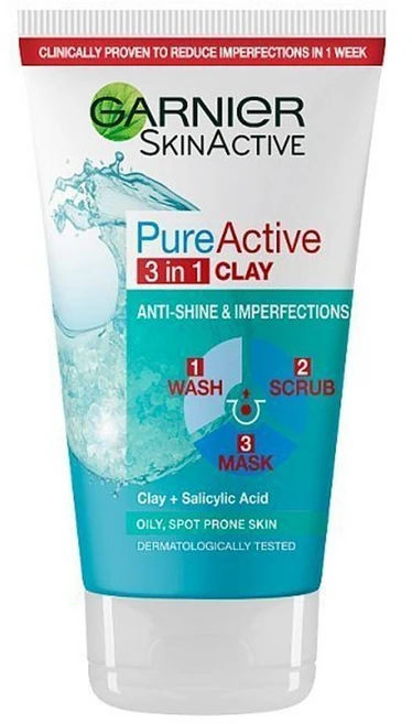 Garnier Pure Active 퓨어 액티브 3in1 클레이 마스크 스크럽 워시 오일리 스킨, 4개, 150ml - 쿠팡