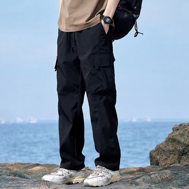히트세븐 일자 카고팬츠 봄 가을 작업복바지 오토바이 라이더팬츠 남자 일자바지 통바지 오버올 BSDSS4201, 블랙
