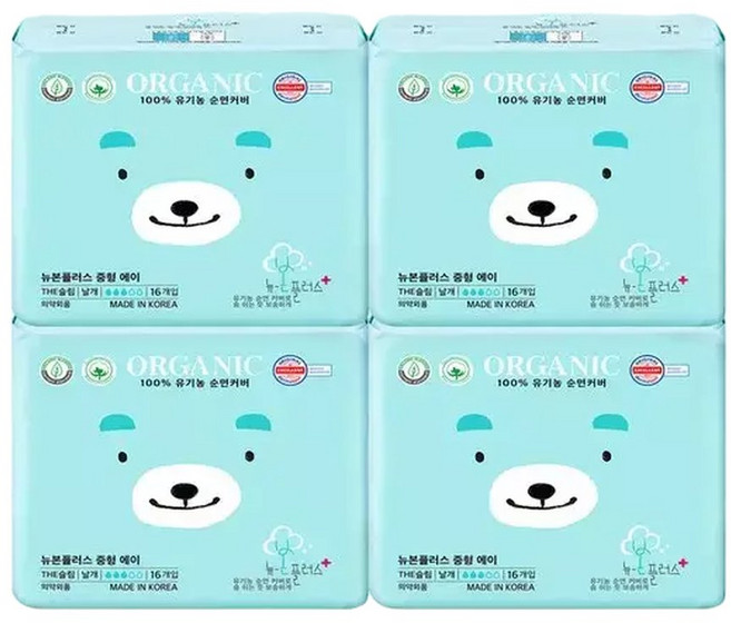 본 뉴본플러스 생리대 중형 16P 4팩 THE 슬림 국내제조 프리미엄, 4개, 16개입