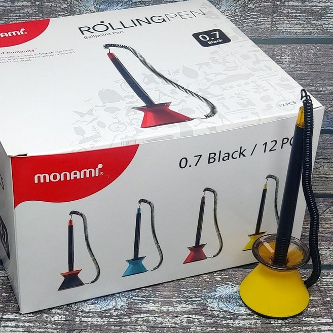 줄달린 모나미 스프링 스탠드볼펜-롤링펜 12자루 고정 데스크볼펜 은행볼펜 스톱펜 문구반점 ssy+415Sx, 색상, 1박스