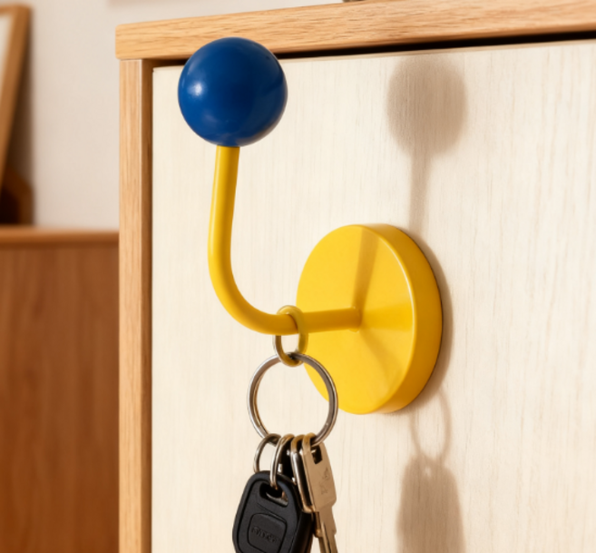 티지피 다양한 색상 가능 고리자석 후크 무타공 벽걸이 마그네틱 컬러볼 자석후크, 1개, 옐로우+블루