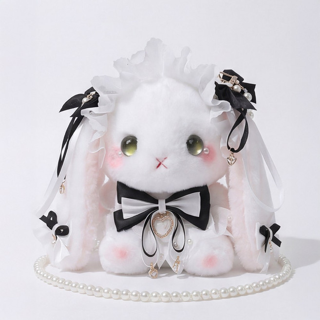 토끼 인형 가방 여성 크로스백 귀여운 캐릭터 블랙 리본 고스룩 가방