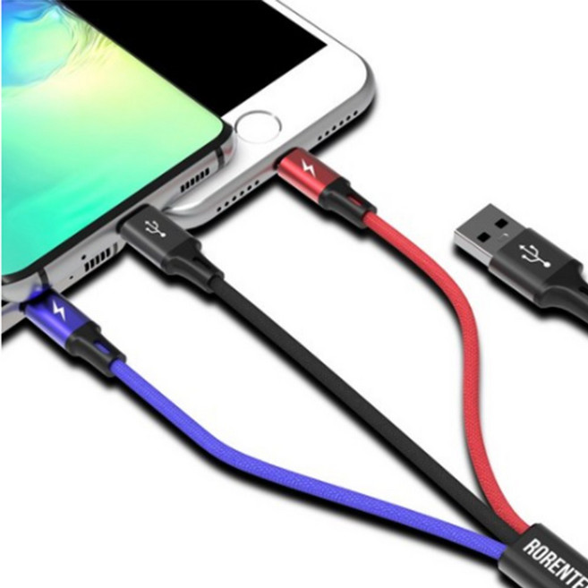 로랜텍 3 in 1 멀티 고속충전 케이블, 0.5m, 혼합색상, 1개