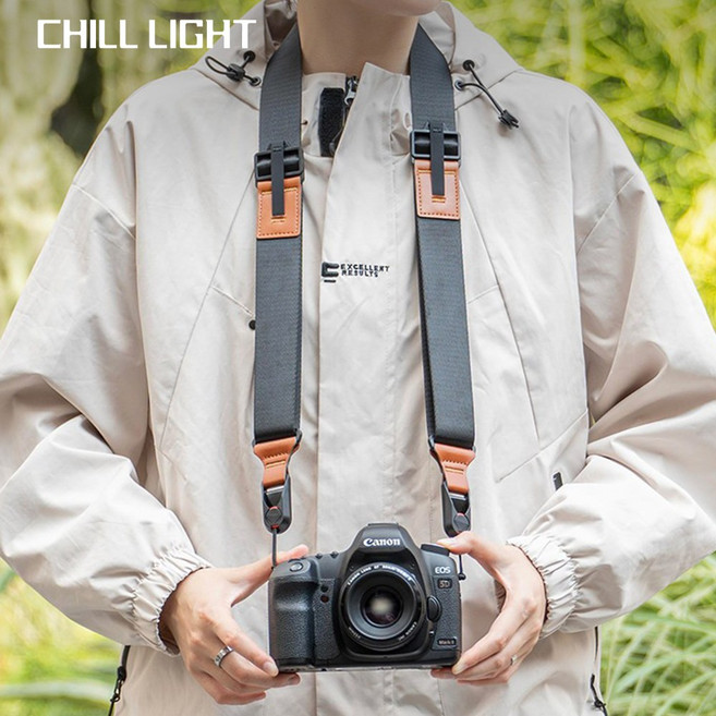 CHILL LIGHT 숄더 감압 스트랩 퀵 릴리즈 퀵 장착 플레이트 소니 캐논 후지 니콘 등 다양한 카메라 호환 크로스 스트랩 손목 밴드, 1개, 블랙