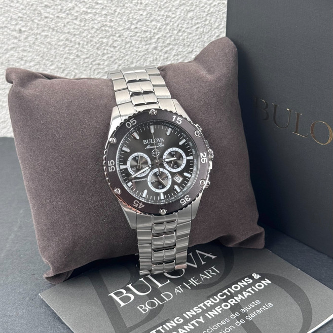 [Bulova] 부로바 마린 스타 남성용 98B401 블랙 다이얼 스테인리스 스틸 크로노그래프 시계