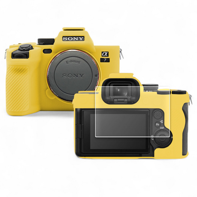 소니 A7M4 IV 카메라 하우징 범퍼 케이스 + 액정 방탄유리 필름, 1세트, 케이스 색상 - 옐로우