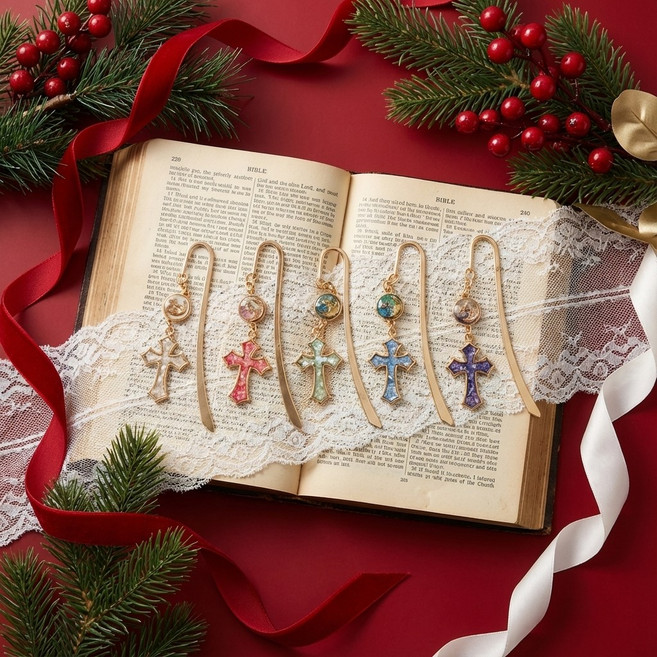 꿈을 꾸는 요셉 우아한 십자가 금속 책갈피, 1개, 화이트