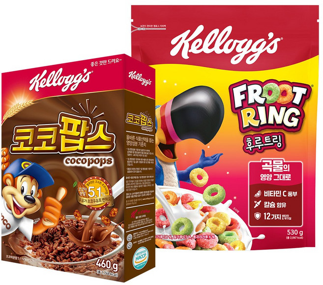 켈로그 후루트링 530g + 코코팝스 460g 시리얼, 1세트