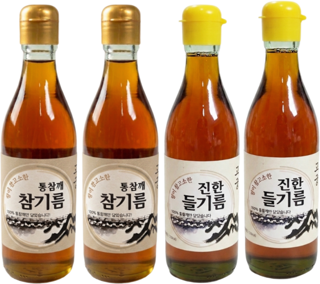 고궁 전통압착 방앗간 통참깨 참기름2병 + 진한 들기름2병, 4개, 350ml