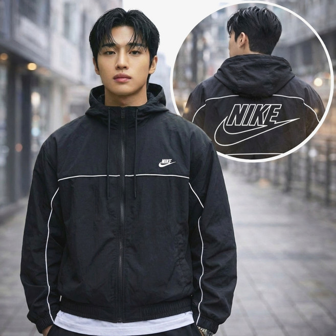 나이키 클럽 남성 바람막이 후드 자켓 윈드러너 나일론 경량 간절기 점퍼 (RIVN 스포츠양말)