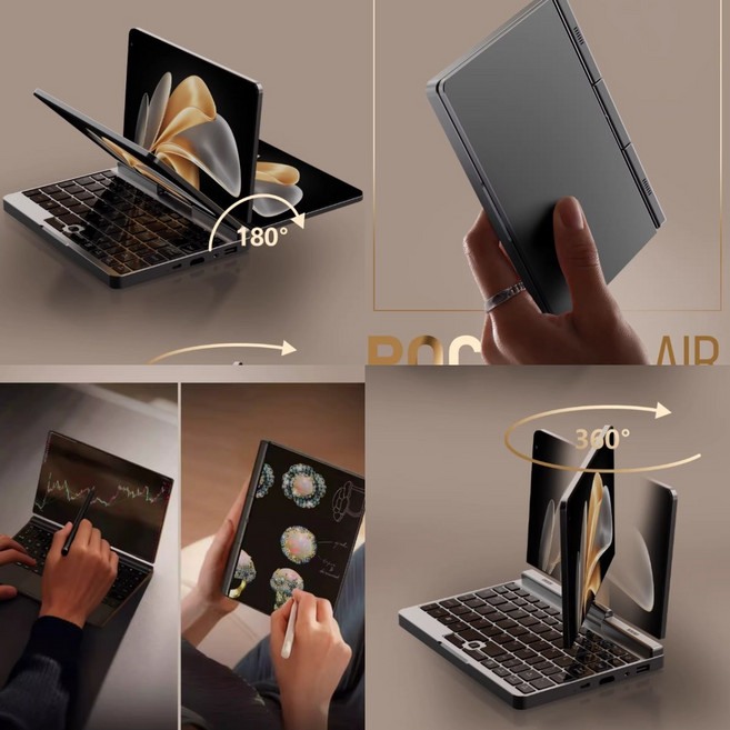 IBIP pocket5 Air 투인원 태블릿PC 미니노트북 8인치터치스크린 DDR5 wifi6 360도폴딩 인텔 오피스 비즈니스 출장용, Wi-Fi, 512GB, Pocket5 Air블랙(정전식터치펜)