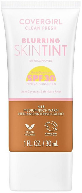 COVER 오버GIRL 걸 CLEAN 클린 Fresh 블러링 스킨 틴트 SPF 30 465 딥 뉴트럴 리퀴드 파운데이션 소프트 매트 피니시 매끄럽고 밝음 모공을 흐리, SPF 445 Medium/Rich Warm