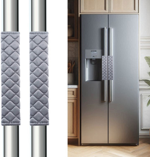 무핑 도톰한 극세사 냉장고 손잡이 커버 안전벨트 커버, 그레이, 2개