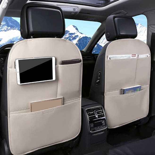 레더쉴드 차량용 가죽 킥커버 1+1 심플 무지 다용도 수납 정리 포켓 킥매트 백포켓 00404, 바닐라베이지, 2개