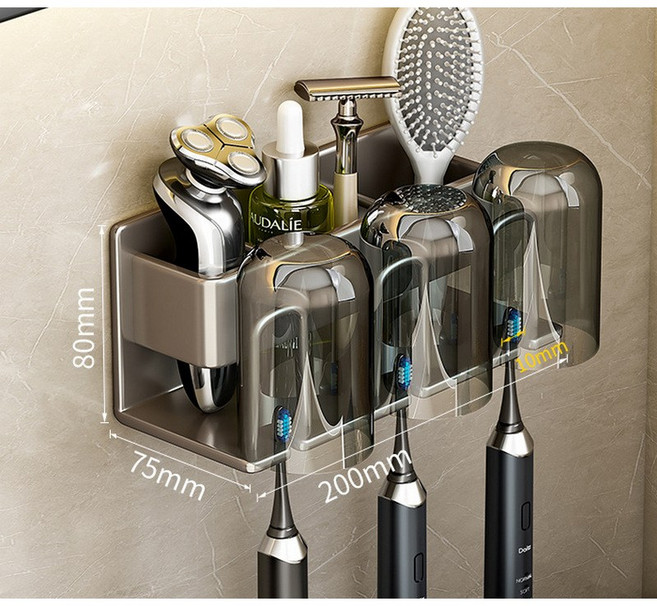 앨오앤지 대형 접착스티커로 튼튼하게 잡아주는 무타공 칫솔걸이+양치컵, 1개, 그레이 3구세트