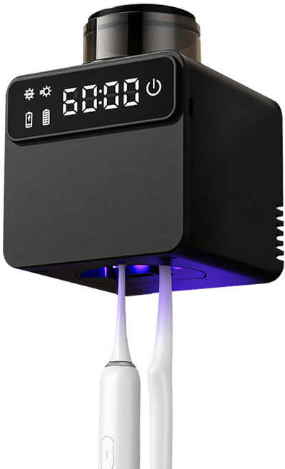 CozyTemp UV 칫솔 살균기 2인용 무선 충전식 벽걸이형 살균 건조기, 블랙