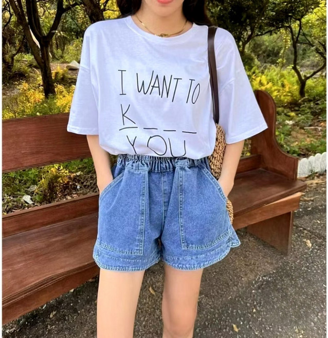 CHILL 韓版寬鬆休閒水洗牛仔短褲